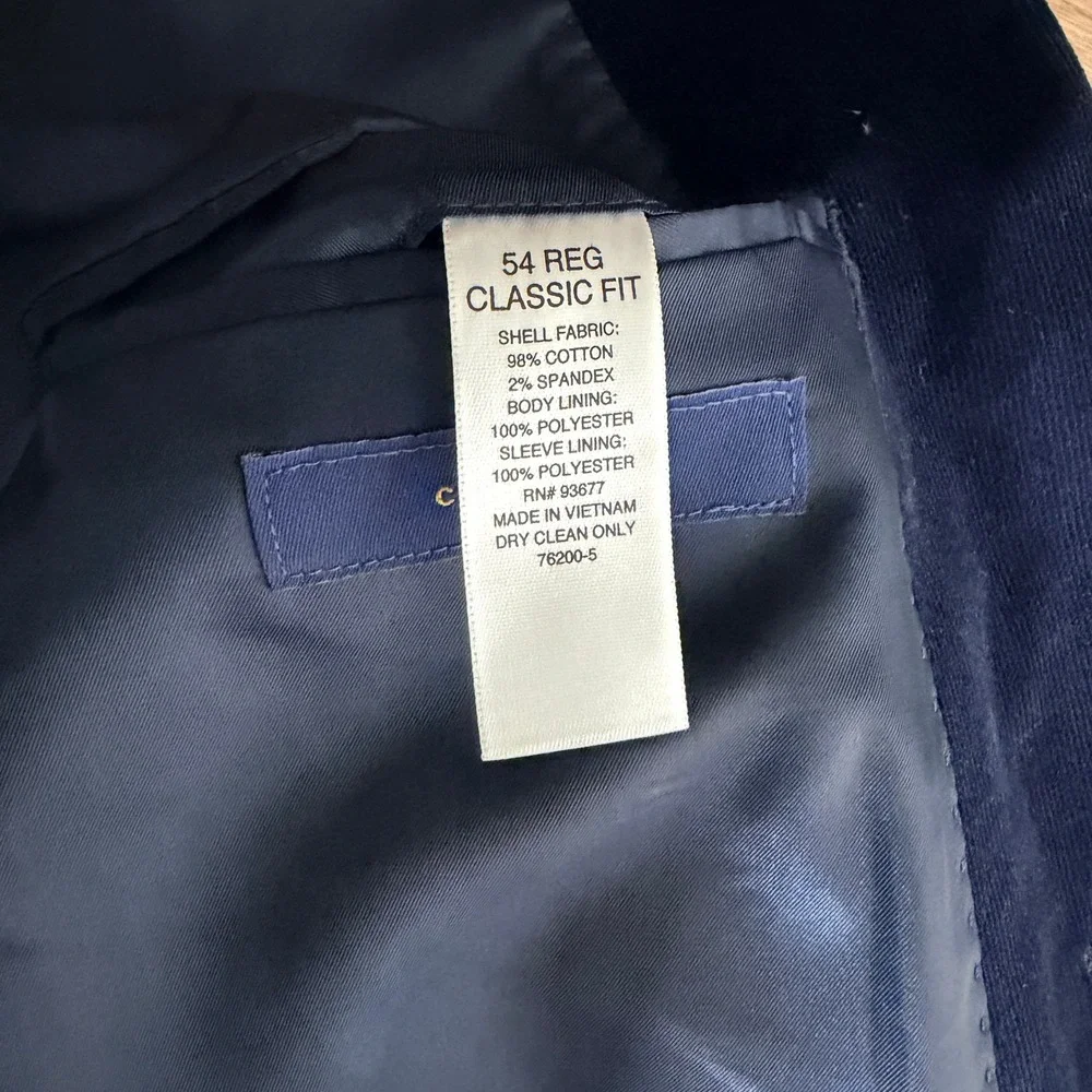 Stafford Corduroy Blazer Sport Coat Mens 54R Navy Blue Padded Elbows Classic Fit